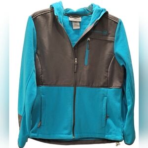 Free Country Jacket with Hood Size M Blue Fleece Style, 3 Pockets Women's